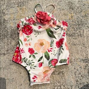 Mud Pie Floral Kids Swimsuit - Red and Pink